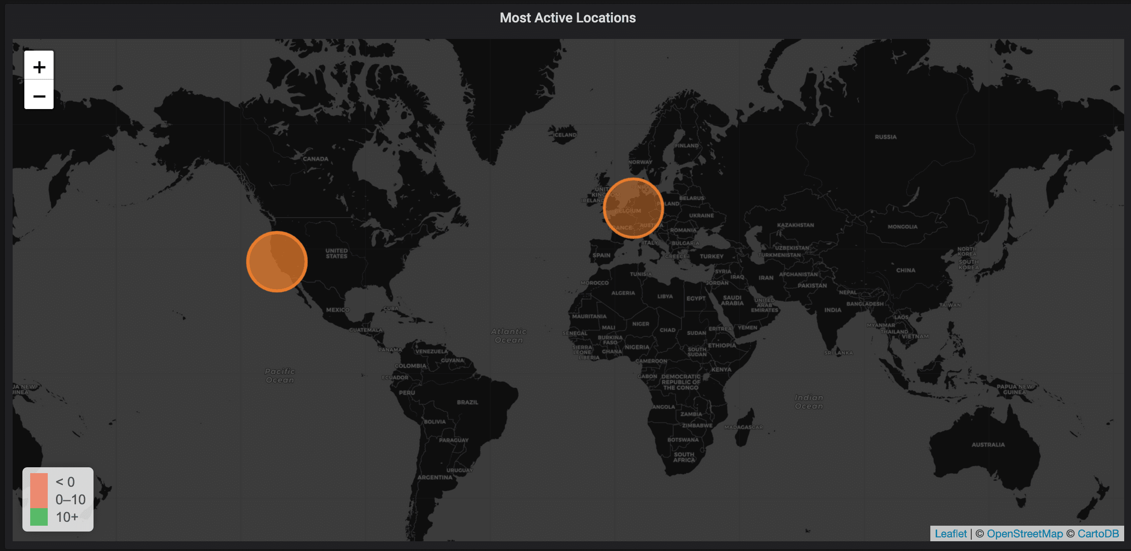 A Worldmap panel visualzing geohash data from a Loki datasource